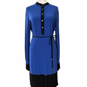 Calvin Klein Royal Blue & Black Long Sleeve Midi Dress - L (12)
